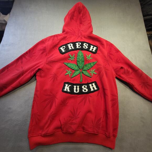 Fresh Kush Mens Large Red Full Zip Hoodie Embroidered All Over Print Sweatshirt - Picture 10 of 10